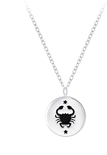 Laimons Flickor barn halsband hänge stjärntecken oxiderad 8 mm med kedja 45 cm tjocklek 1 mm sterlingsilver 925, Silver
