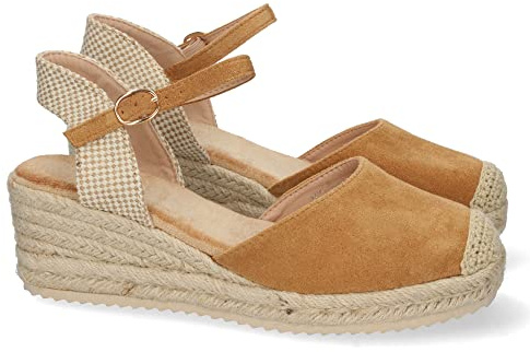 shoes&blues.es Sandalia de Cuna para Mujer, Forrado de Yute, Pala Cerrada, y Cierre de Hebilla, Primavera Verano 2022