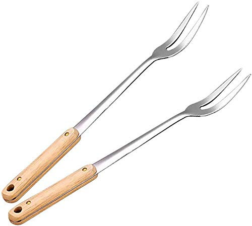 TSTSM Fourchette à Viande avec poignée en Bois, Fourchette à découper Professionnelle, Fourchette à rôtir en Acier Inoxydable, 2 pièces