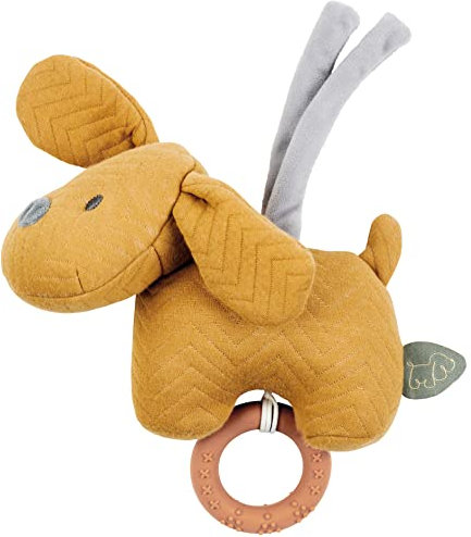 Nattou Musikalisches Mini-Kuscheltier, Hund Charlie, Mit integrierter Spieluhr, 17 cm, Vegan, Jacquard, Baumwolle/Polyester, Karamell