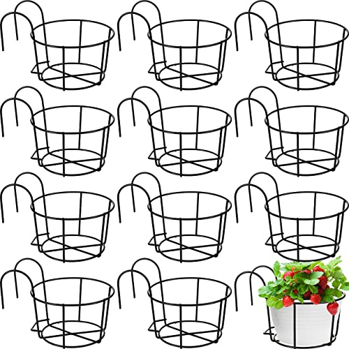 12 Stück hängende GeländerPflanzgefäße 15,2 cm Blumentopfhalter Schwarz Topfständer Geländer Pflanzgefäß Eisenregal Balkon Pflanzkorb Kleines Regal Behälter für Innen und Außenbereich Balkon Zaun
