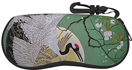 Orientalischer Kranich für asiatischen Tanz Japanischer Kranich Kirschblüte Brillenetui Sonnenbrillenetui Brillenetuis für Frauen Tragbares Sonnenbrillenetui mit Karabiner Reißverschluss Weiches Brill