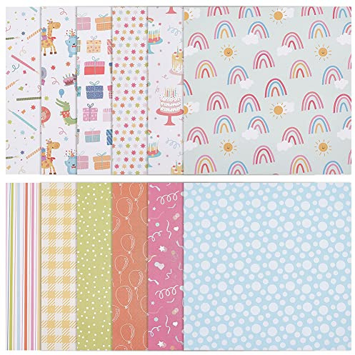 GORGECRAFT 24 Hoja 12 Estilos Bloc de Papel Estampado 15.2x15.2 cm Paquete de Papel de Álbum de Recortes Patrón Temático de Cumpleaños de Una Cara Colección de Cartulina Colorida Álbum Decorativo