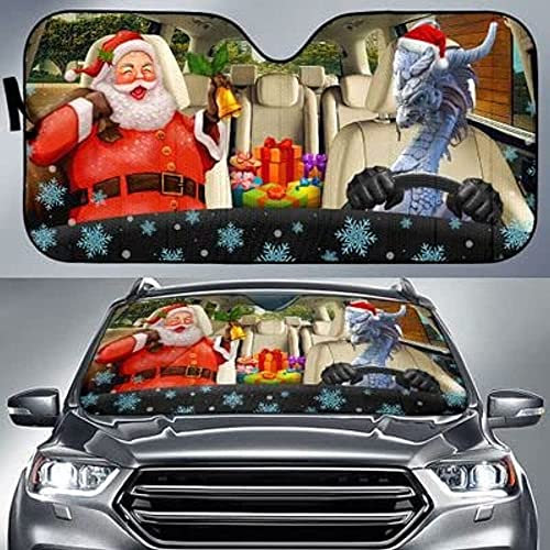 452 Auto Sonnenschutz Lustiges Drachenfahren Mit Weihnachtsmann Frohe Weihnachten Frontscheibe Windschutzscheibe Schutz Wasserbeständig Autoscheibenabdeckung Abdeckung Für Sommer Lieferwagen