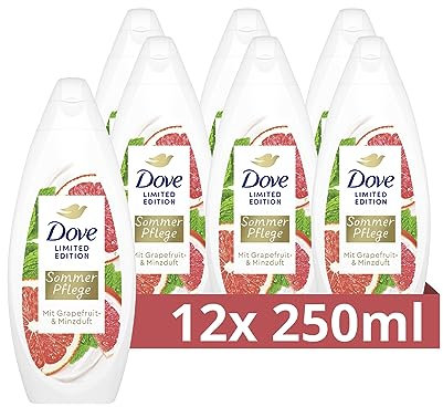 Dove Limited Edition - Gel doccia rivitalizzante per la cura estiva con pompelmo e profumo di menta, per la pelle secca, 250 ml, 12 pezzi