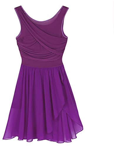 Jugaoge Damen Tanzkleid mit Plissee Ärmellos Ballettkleid Lyrisches Kleid Unregelmäßig Tutu Rock Slip Latein Tango Samba Salsa Bekleidung Violett XS