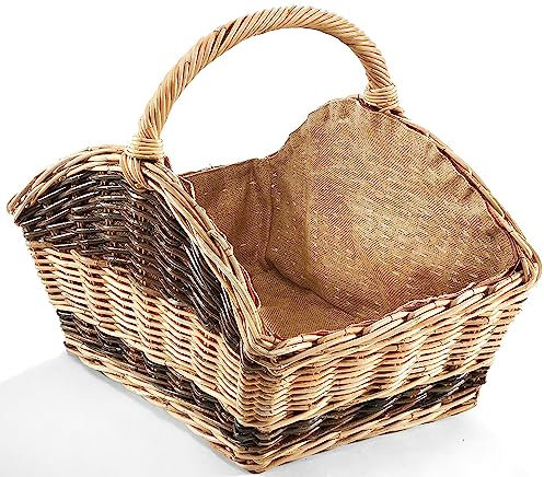 Kobolo Holztrage Holzkorb für Kaminholz - Rattan - mit Jutestoff und Henkel ausgestattet - zweifarbig