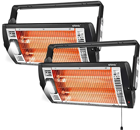 Shinic 2 Packs Electric Garage Heaters, 1500W/750W Ceiling Mounted Heater Radiant Heaters with Halogen Light, 90 Degree Rotation, 5 Mode Settings, Space Heater for Garage, Shop, Large Room and Patio