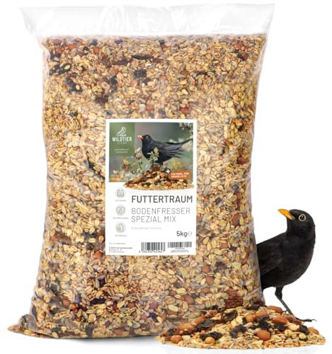 wildtier liebe Futtertraum Amselfutter I Premium Vogelfutter Wildvögel Ganzjährig 5kg mit Beeren & Früchten, Wildvogelfutter Sonnenblumenkerne Schalenlos, Streufutter, Meisenfutter, Rotkehlchen