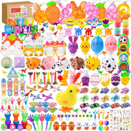 DTYDECLE 199pcs Easter Party Bag Fillers, Easter bulk Party Favors Toys Easter Rabbit Chicken tattoo stickers Pull Back Cars Egg Supplies Present for Basket Stuffers Party Favors Egg Hunt for Kids