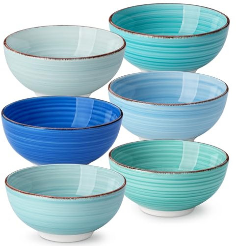 vancasso Bonita 6 Cuencos de Cereales, 820 ml, Pintados a Mano de Estilo Colores, Cuencos de Sopa de 16.3 cm, Juego de Tazones de Cerámica para Desayuno, Pasta, Ramen, Lavavajillas y Microondas