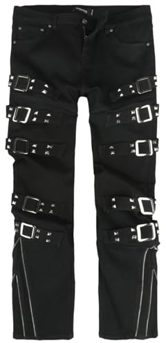 Gothicana by EMP Hombre Pantalones Negros con Tachuelas y Hebillas Decorativas W32L32