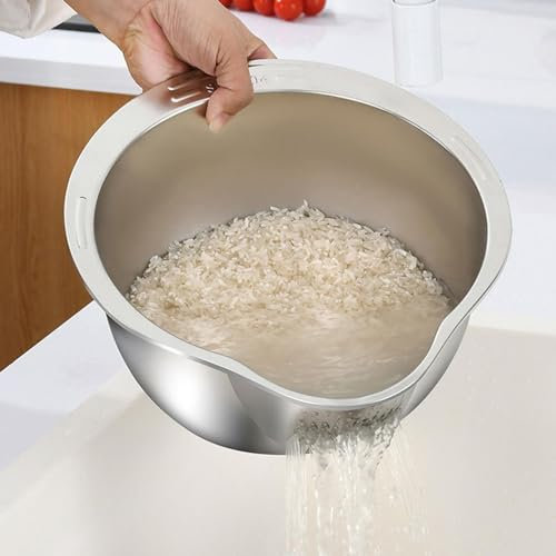 Sghtil Cuvette À Riz en 304 Acier Inoxydable - Passoire pour Le Lavage du Riz Et des Légumes Et Fruit