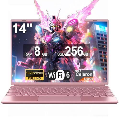 NOTODD 2025 Ordenador Portátil 14 Pulgadas Win11 Pro Portatiles Celeron N5095 8GB RAM 256GB SSD 1TB Expand (TF 512GB) 1920x1200 Laptop con Type-C WiFi 5G Mini HDMl Membrana de Teclado Español - Rosa