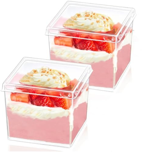 Wnqou 150ml/5oz Clear Dessert Cups, 50Pcs Reusable Square Dessert Cups, Mini Transparent Appetizers Serving Bowl for Desserts Mousses,Puddings,Party