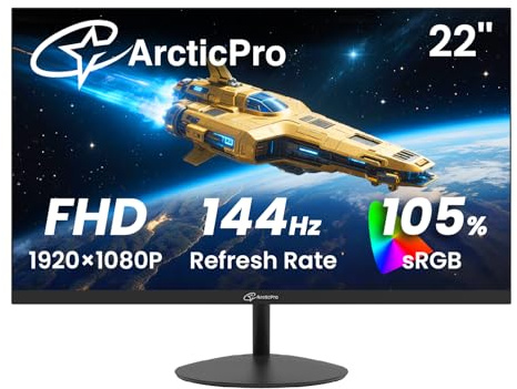 ArcticPro Monitor de computadora de 22 pulgadas, FHD 1080p, monitor de oficina y juegos de 100Hz, sin marco de 3 lados y ultra delgado, montaje VESA, HDMI y VGA, diseño de luz azul