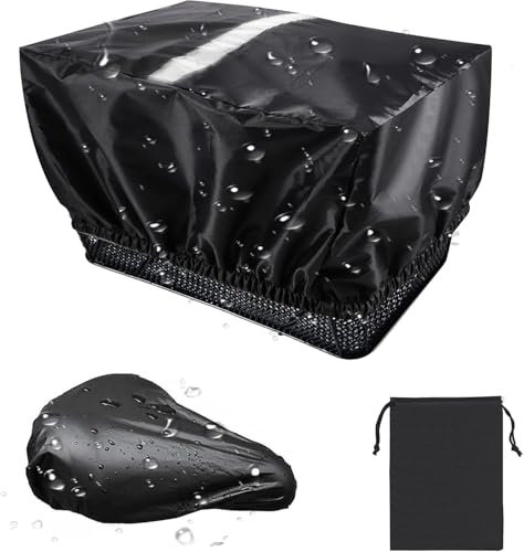 Regenschutz Fahrradkorb mit Reflektorstreifen, 2er Set Universal Fahrradkorb Regenhülle, Fahrradsattel Regenschutz, Einheitsgröße für alle Körbe bis Größe 46x32cm