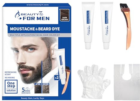 Tintura per Baffi e Barba, Kit per Colorazione della Barba da Uomo con Pennello Applicatore Tintura per Barba Grigia, Marrone Scuro