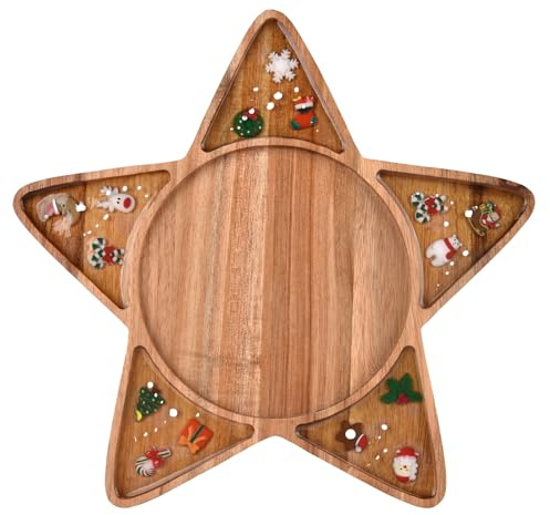 Guowall Weihnachts-Holztablett, Akazienholz und Epoxidharz, Serviertablett für Weihnachtssnacks, Tischdeko oder zum Basteln (Stern)