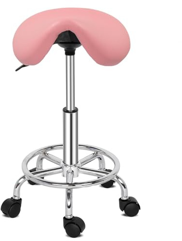 Bonnlo Sattelhocker, Rollhocker höhenverstellbar, Arbeitshocker 360° drehbar, Drehhocker für Büro/Salon/Bar, Kunstleder, Rosa