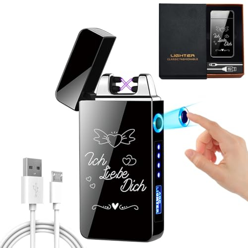 LOMUG USB Elektronische Feuerzeug für Freund, USB Aufladbar Elektro Lichtbogen Feuerzeug mit Ich Liebe Dich Gravur, Feuerzeug Geschenke für Freund mit Batterieanzeige,Geschenk zum Vatertag Papa Freund