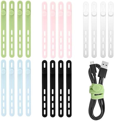 Silicone Cable Ties - Reusable Cable Straps, Reusable Cable Ties, 20-Pack Cable Wire Organizers for Earphones, Phone Chargers, Audio Cables(20 Pieces, 5 Colors)