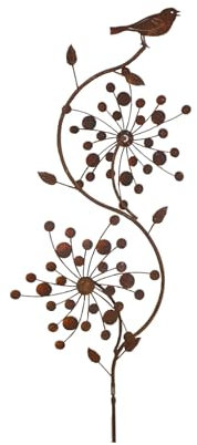 Duo Windrad Disco verrostet Zwei Propeller mit Vogel Metall Eisen Rost Deko 190cm hoch 37cm Durchmesser
