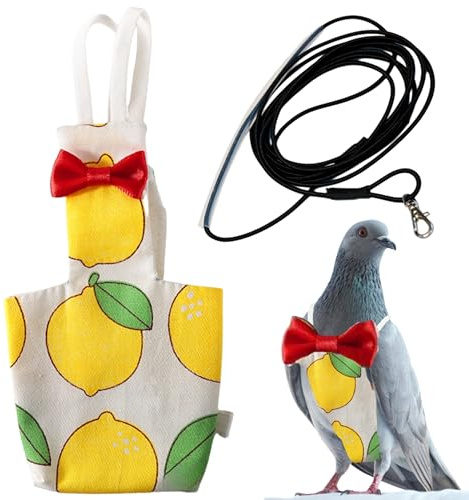 Pigeon Diaper Harness and Bird Leash Set, Birds Diapers for Pigeons and Leash Pigeon Harnesses, Diapers for Birds Cockatiel Parrot Parakeet, Macaw Harness and Leashes Pants (L-Yellow Lemon)