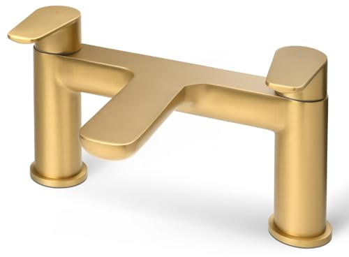 Sara Brushed Gold Bath Mixer Tap Modern Bathroom Tap Bath Filler Luxury Brass Bath Taps for Built-in Baths Stylish Mixer Bath Taps for Bathroom