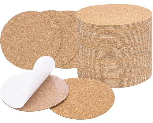 Selbstklebende Korkuntersetzer,20 Stück Korkmatten Korkunterlage,10 x 10 cm Runde Kork Untersetzer Mini Untersetzer Fliesenplatten Selbstklebende Korkplatten für Büro,Schule und Zuhause