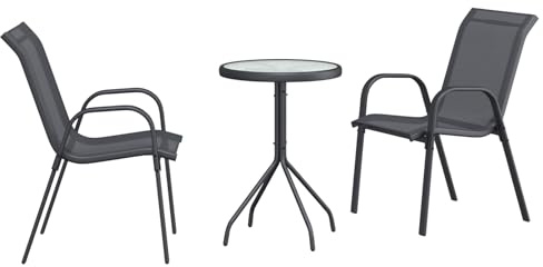Gecheer Ensemble Bistro de Jardin 3 Pièces Anthracite Textilène et Acier