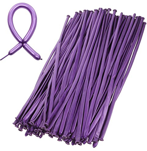 Zerodeko 100Pcs Thickened Metallic Purple Long Balloons for Twisting and Modeling Premium Latex Party Decorations for Birthday Festival Wedding Animal Shapes and Photo Props