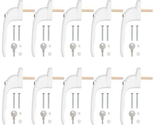 Kamtop Window Handles, Universal Lockable Inline Replacement Window Handles with Key, Aluminum Left or Right Espag Handles for UPVC Window with 43mm Spindle Length, White (10 PCS)