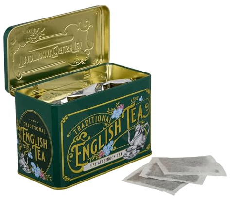 New English Teas | Tè Nero Pomeriggio - 40 Filtri (80 Grammi) | Tè Nero Ceylon in Lattina Regalo Metallo Decori Vittoriani