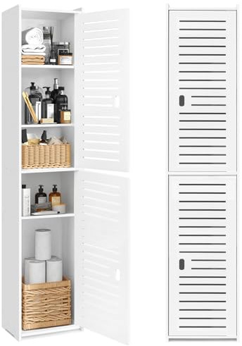 YIGANG Mobile Alto Portaoggetti da Bagno, Mobile da Terra da Bagno Autoportante, Unità Organizer Sottile con 5 Ripiani per Bagno, Cucina, Soggiorno, Ufficio, Ingresso, Carta Igienica, Bianco