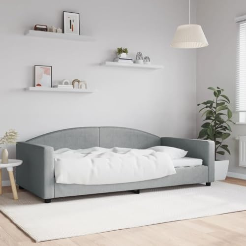 HaoChrymec Tagesbett Hellgrau Stoff, Multifunktionales Schlafsofa, Robustes Gestell, schlafsofa, einzelbett, Für Wohnzimmer & Schlafzimmer, 100x200 cm