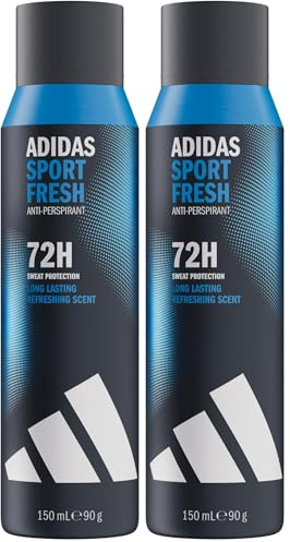 adidas, Sport Fresh Deodorante Spray Antitraspirante Uomo, Profumo Fresco, 72 Ore di Protezione dal Sudore, Delicato sulla Pelle, Formula Vegana, 150 ml (Confezione da 2)