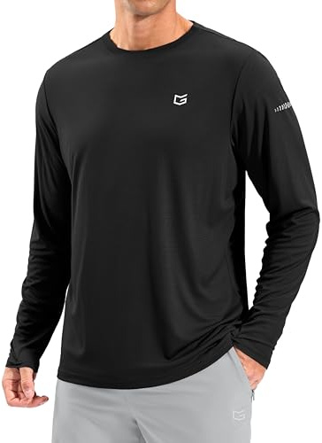 Men's Sun Protection Long Sleeve Shirts UPF 50+ Rash Guard Swim Lightweight Cooling UV SPF Shirt Fishing Workout Quick Dry Black
