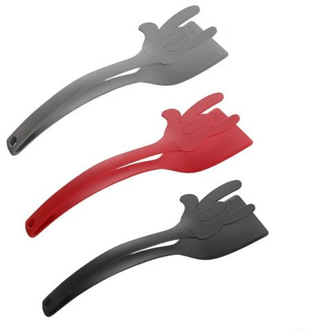 Lot de 3 spatules 2 en 1 en nylon flexible pour œufs, crêpes et steak, passe au lave-vaisselle, noir, gris et rouge