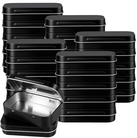 ZEONHAK 40 Pieces Rectangular Metal Tin Box with Hinged Lids, 95 x 60 x 22mm Black Hinged Container for Home DIY Craft