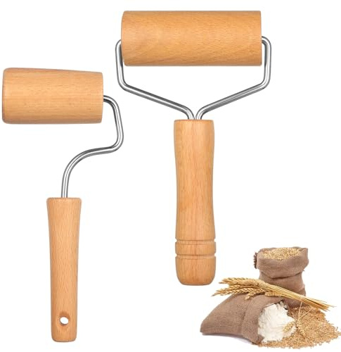 2 Pcs Wooden Rolling Pins for Baking, Manual Dough Roller, Wood Rolling Pin for Baking, Pastry Roller, Pizza Rollers for Dough Pastas Pizza Desserts Polymer Clay Rollers(2 Sizes)