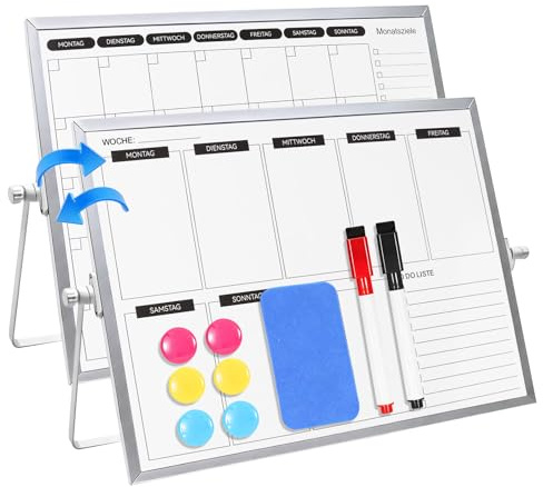 Doppelseitiges Whiteboard Wochenplaner/Monatsplanr abwischbar - White Board mit Halterung, Wandmontage/Ständer, geeignet für Schulen, Arbeitszimmer und Büros, 40 x 30cm