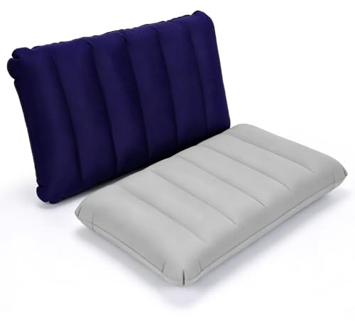 Augesak 2 Stück Aufblasbare Kissen, Aufblasbares Camping Kissen Strandkissen Reisekissen, Tragbare Luftkissen Sitzkissen für Outdoor Camping und Reisen-Blau+Grau