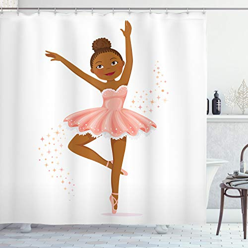 Ambesonne Retro Shower Curtain, Ballerina Dancing Daughter Classic Performance Hobby Birthday Theme, Cloth Fabric Bathroom Decor Set with Hooks, 69 W x 70 L, Brown Rose