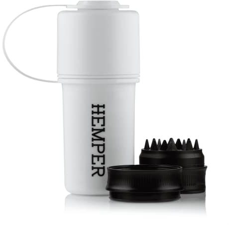 Hemper Keeper 3‑in‑1 Herb Grinder with Dual Storage Container - Smell‑Proof, Airtight & Water‑Resistant - Built‑In Removable Grinder, Dual Compartments for Flower & Ground - (White)