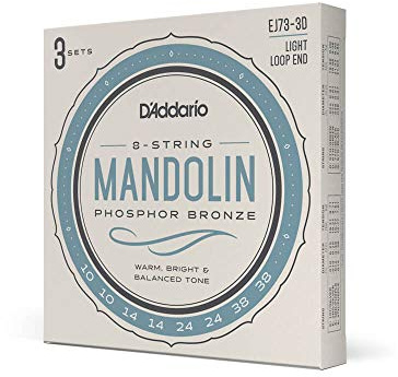 D'Addario EJ73 Lot de 3 jeux de cordes pour mandoline Bronze phosphoreux clair 10-38
