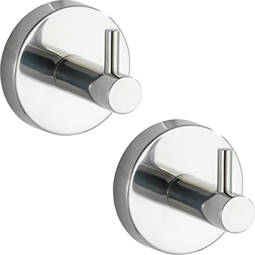 WENKO Wandhaken Mod. Bosio 2er Set aus hochwertigem rostfreiem glänzendem Edelstahl ideal für Bad WC und Haushalt Ø 5,5 x 5,5 cm Silber glänzend