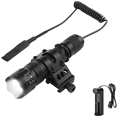 WESLITE Uppladdningsbar taktisk ficklampa med 1 200 lumen, LED-ficklampor med hög effekt för jakt med zoomtrycksomkopplare och 5 lägen (batteri och laddare ingår)