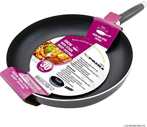 30cm Non Stick Frying Pan - Cookware, Saucepan, Handle, Cooking, Fry Pan, Kitchen | Traditional, Pot, Black, Bakelite Handle, Heat Resistant, Spiral Bottom | Built to Last, Hangable