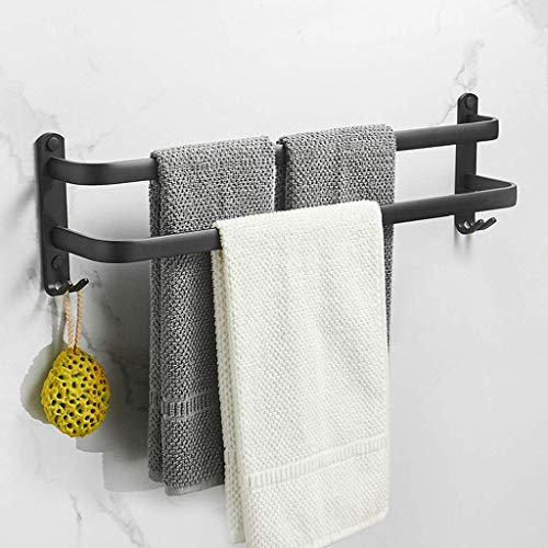 MRDAER Handtuchhalter mit 2 Ebenen zur Wandmontage, 40 cm, Badezimmer-Handtuchhalter aus Aluminium, mit Haken, Handtuchhalter, Handtuchstange, Badezimmer-Regal für Küche, Bad, WC, Hotel, Büro